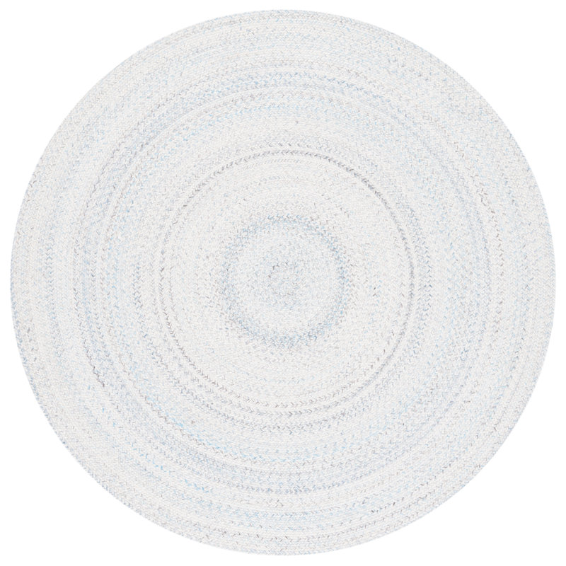 Tapis rond en polyester tissé à la main ivoire / bleu clair Kymisha, Rond 5 pi