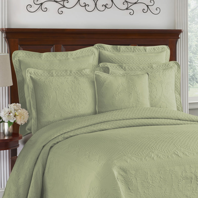 Historic Charleston King Charles Lightweight Cotton Matelasse Quilted Coverlet, King, Sage, King, Sage