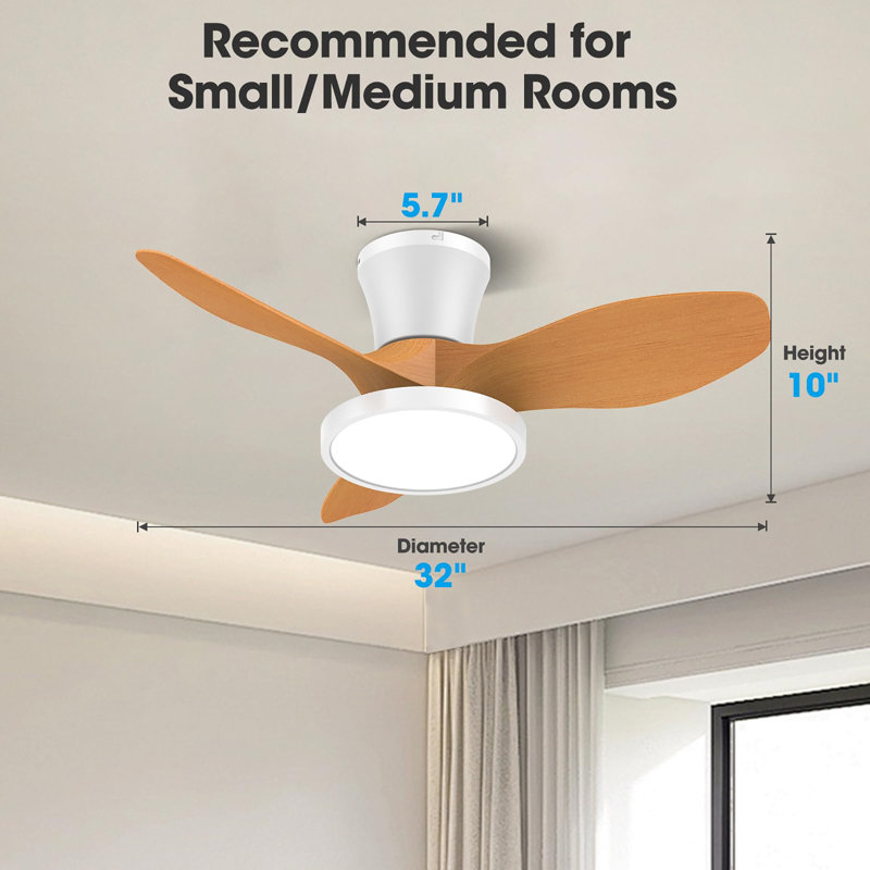 Ventilateur de plafond silencieux de 32 pouces avec lumière et télécommande, Chêne