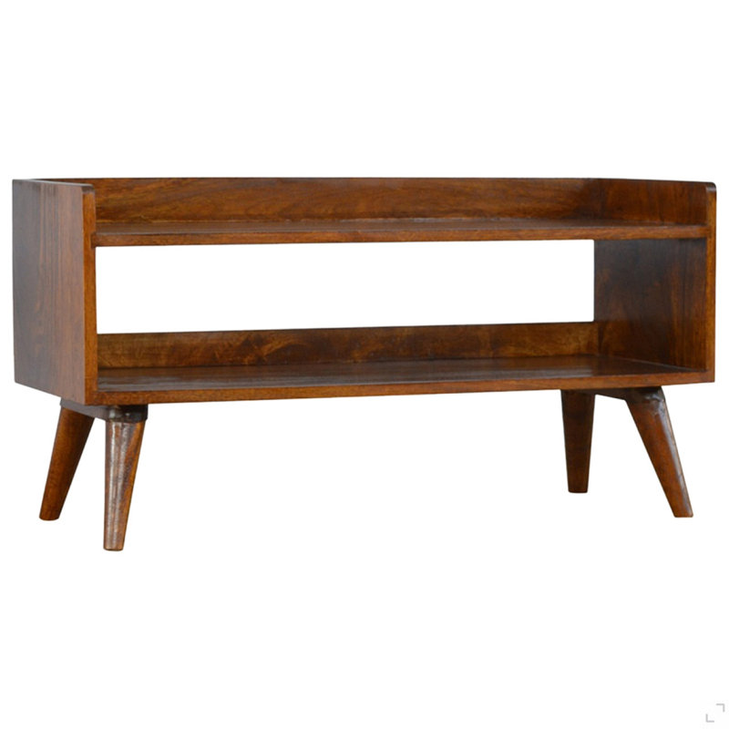 Banc de rangement nordique en bois massif, rangement ouvert,