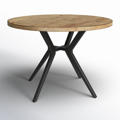Etna Pine Round Solid Wood Top Metal Base Dining Table