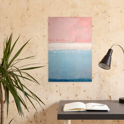 Rose, bleu, bleu, abstrait, paysage contemporain minimaliste, nature, art mural