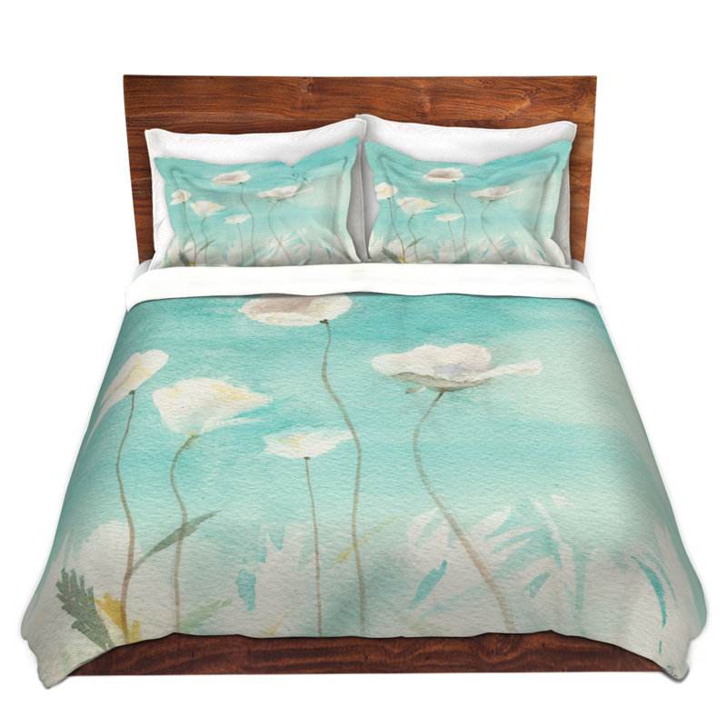 Ensemble de housse de couette en microfibre DiaNoche par Sheila Golden - coquelicots blancs