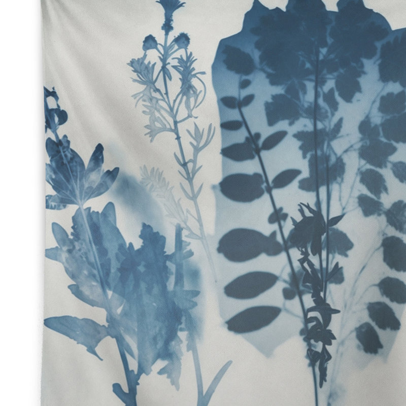 Fleurs sauvages rétro dans les tons de bleu VII - Tapisserie murale florale, H 50 po x l 60 po