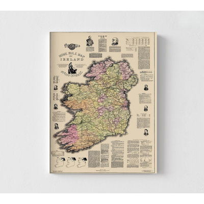 Home Home Ireland - Ballance 1893, décor de chambre d'invité, impression d'art mural de la région irlandaise, affiche de carte de l'Irlande, décor de pub irlandais antique