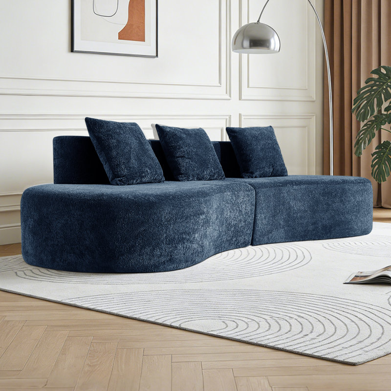 Canapé compressé sans accoudoirs en velours 3 places, Bleu