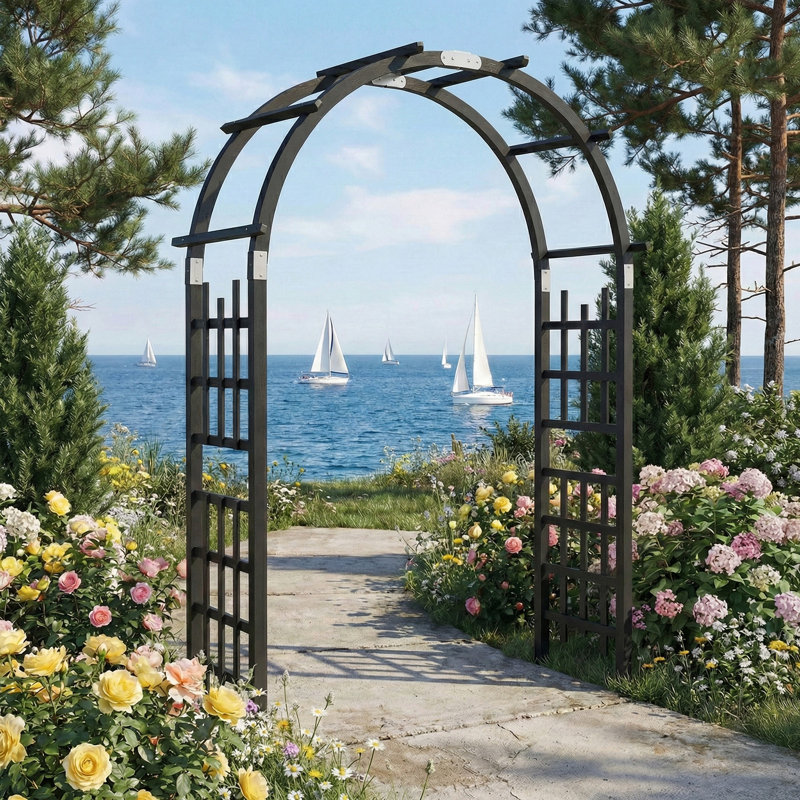 58.1'' W x 23.2'' D Solid Wood Arbour, Black