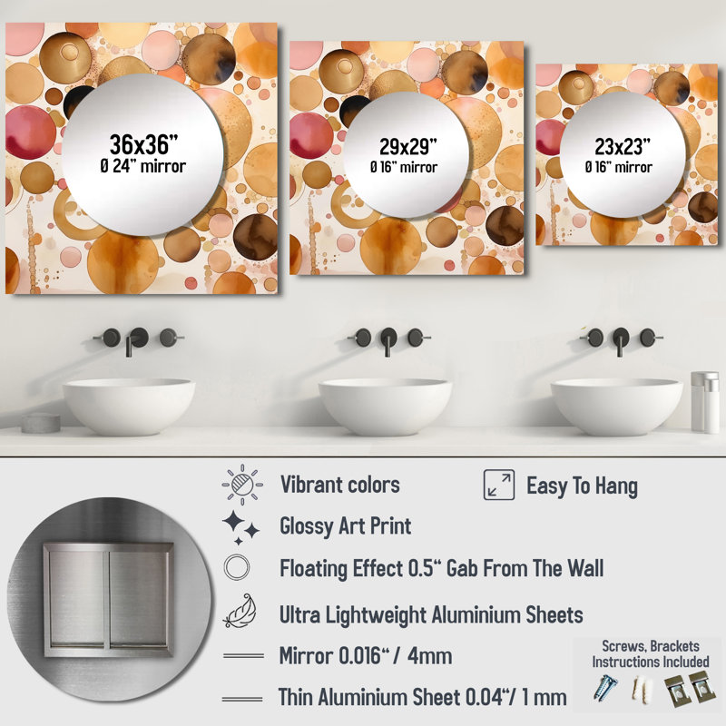 Après-midi de rêves bohème chic rétro rose doré I - miroir carré géométrique pour décoration murale, 36 po x 36 po
