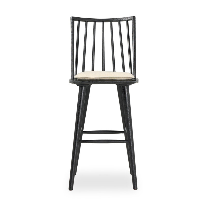 Lewis Windsor Stool With Cushion-Sandy Oak-Counter, Bar Stool (30.29” Seat Height), Black Oak