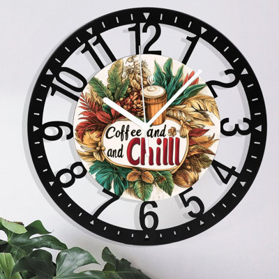Horloge murale en métal pour le salon - 10 "café et panneau de refroidissement avec feuillage et coupe silencieuse, pile, horloges antiques pour maison de campagne, chambre à coucher, cuisine - chiffres arabes