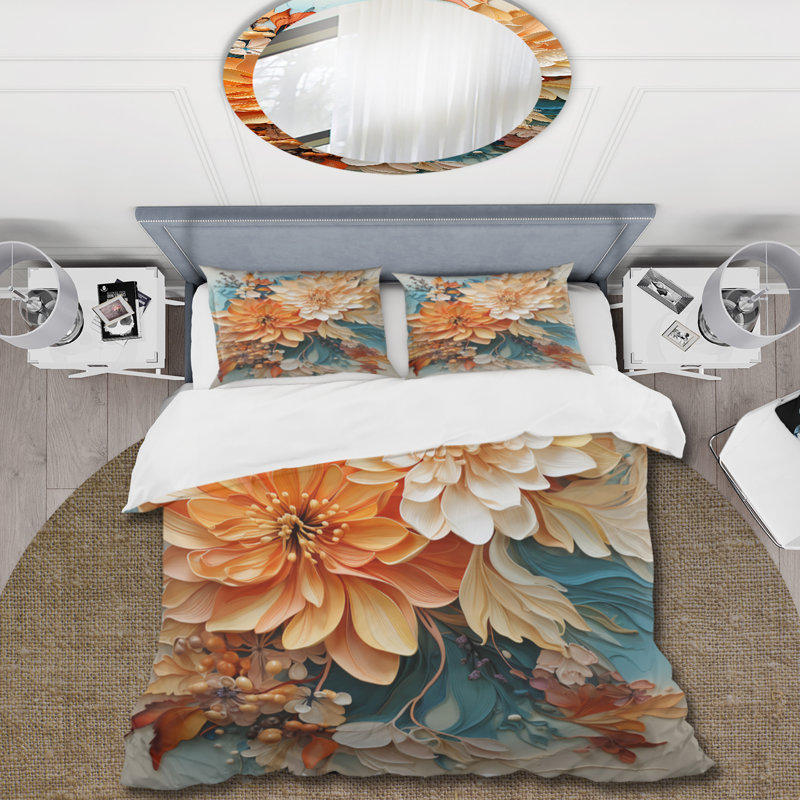 Ensemble de housse de couette orange / bleu sarcelle Botanical Whirlwind I Bedding