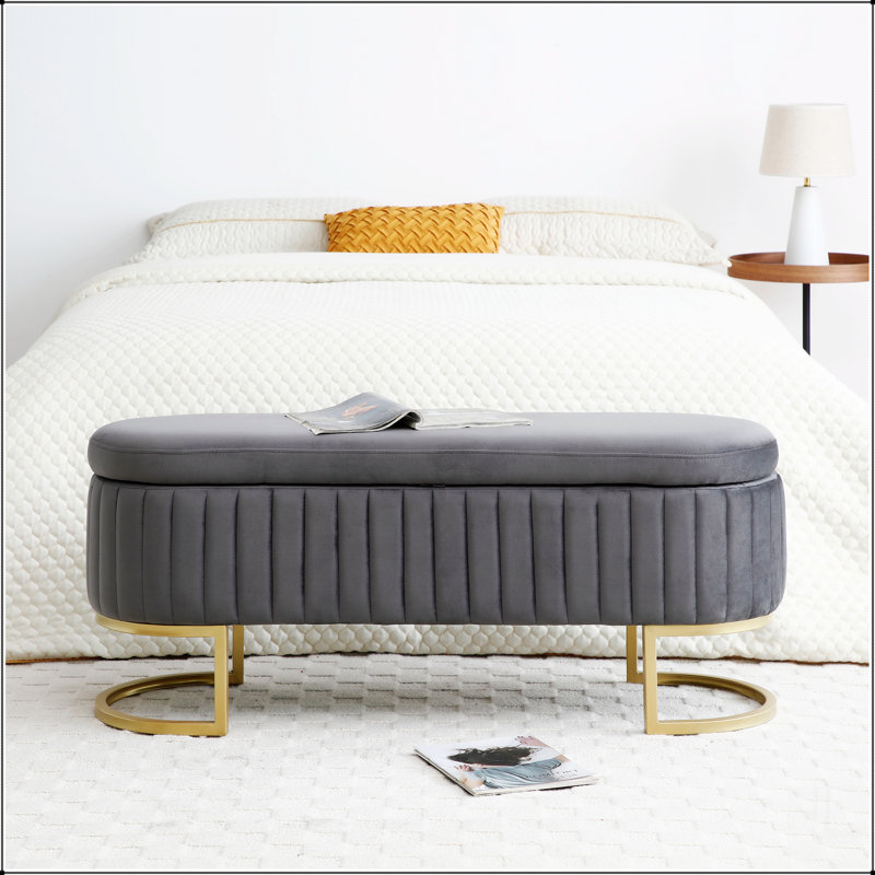 Banc de rangement gris en velours, Gris