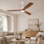 Ventilateur de plafond moderne en bois massif de 52 po à 3 pales avec lumière DEL à intensité variable, 3 tiges, deux tiges verticales et télécommande-133529151