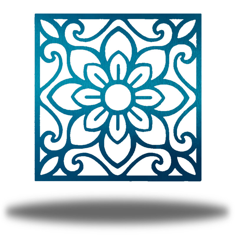 Traditional Plants & Flowers Wall Decor on Metal, 12" H x 12" W x 0.06" D, Teal