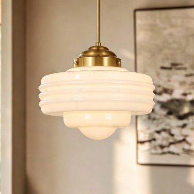 1-Light Schoolhouse Textured Drum Glass Pendant Light