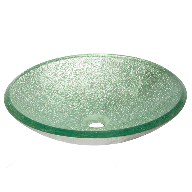 Lavabo de salle de bain circulaire en verre vert peint à la main