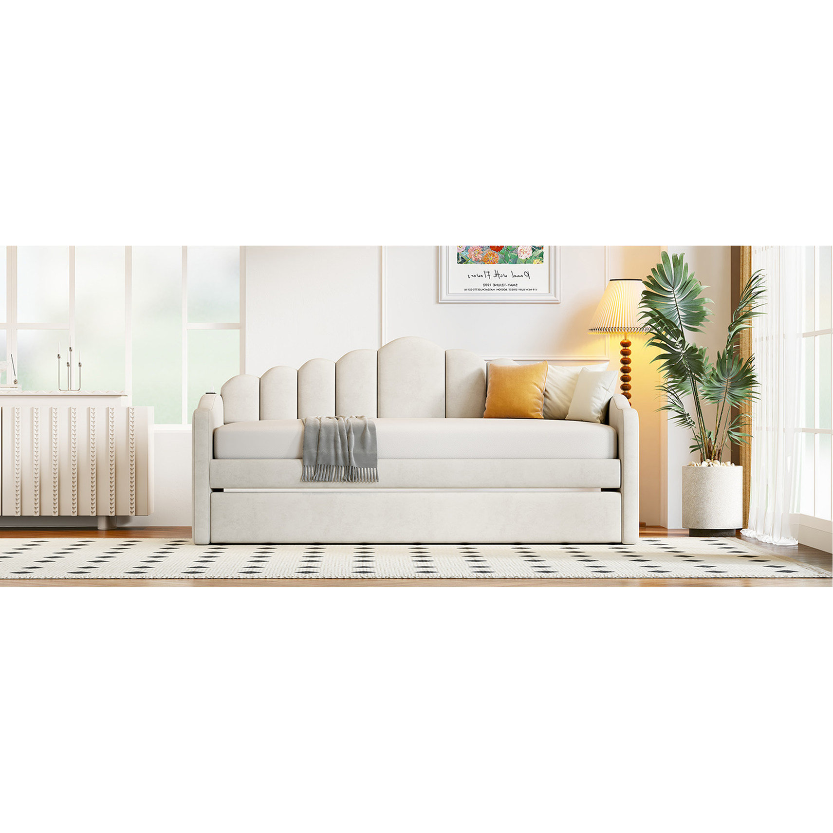 Mercer41 Grey Velvet Twin Size Daybed With Trundle And Charging Spot ...
