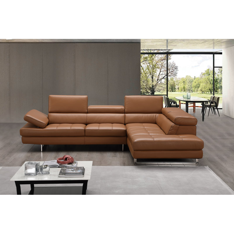 Upholstered Sectional, Right Hand Facing, Caramel Genuine Leather