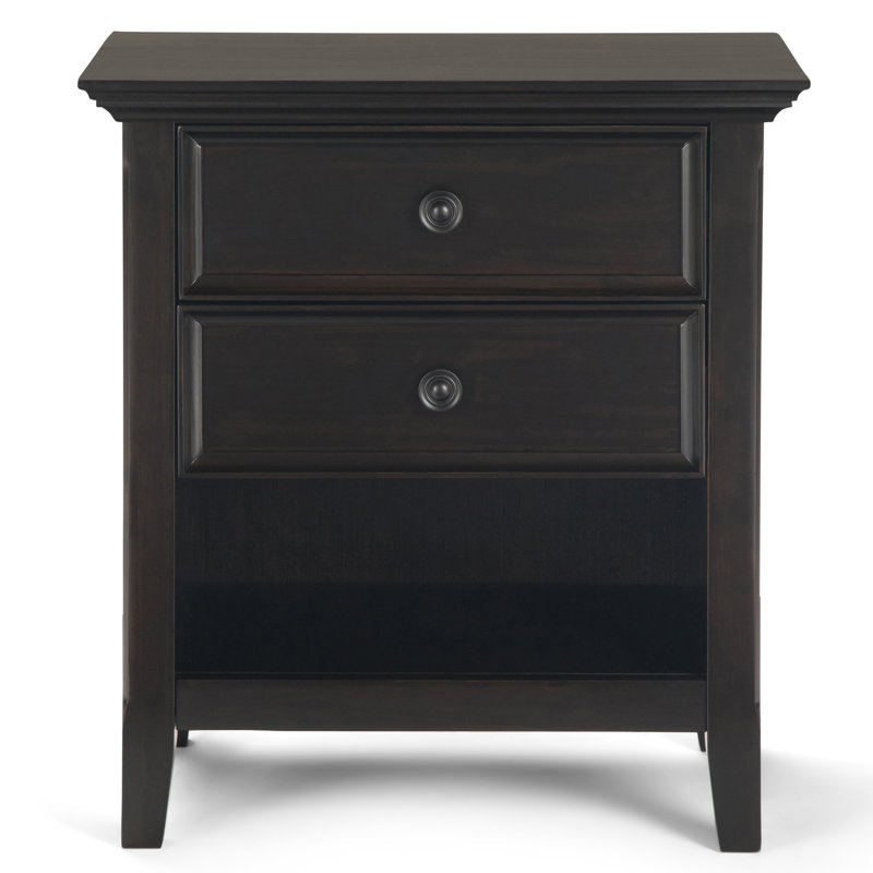 Amherst 24"W Solid Wood Transitional Nightstand with 2 Drawers and Open Storage Shelf, Hickory Brown