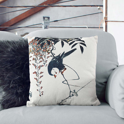 Bird And Wisteria Tree Square Throw Cushion