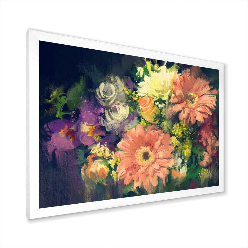 «Grunge Pastel Bouquet Of Flowers», reproduction sur toile, H 30 po x l 40 po x P 1,5 po, Cadre de coin blanc fermé