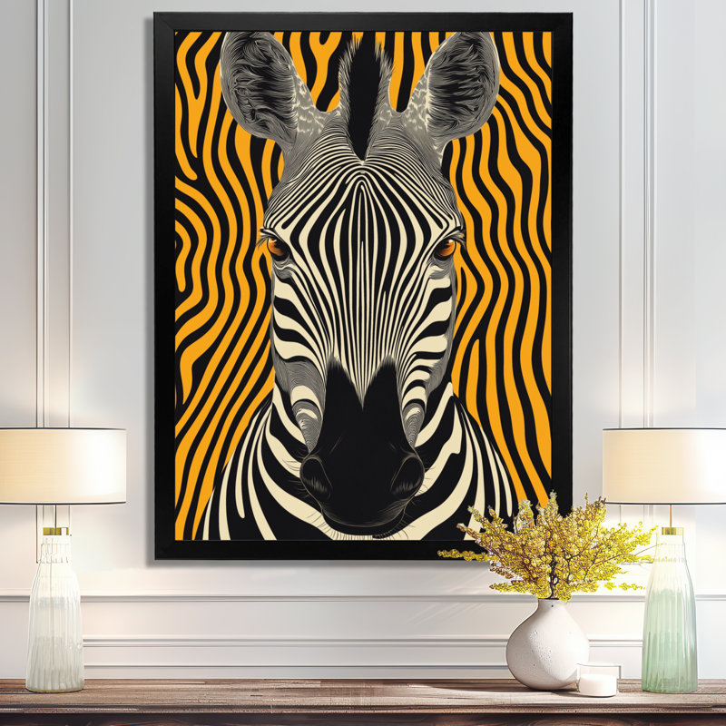 Illusion rythmique zébrée II - Tableau encadré orange, H 40 po x l 30 po, Black Picture Framed