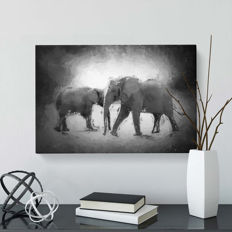 Elephants Crossing Paths in Abstract - Wrapped Canvas, 50cm H x 76cm W x 3cm D
