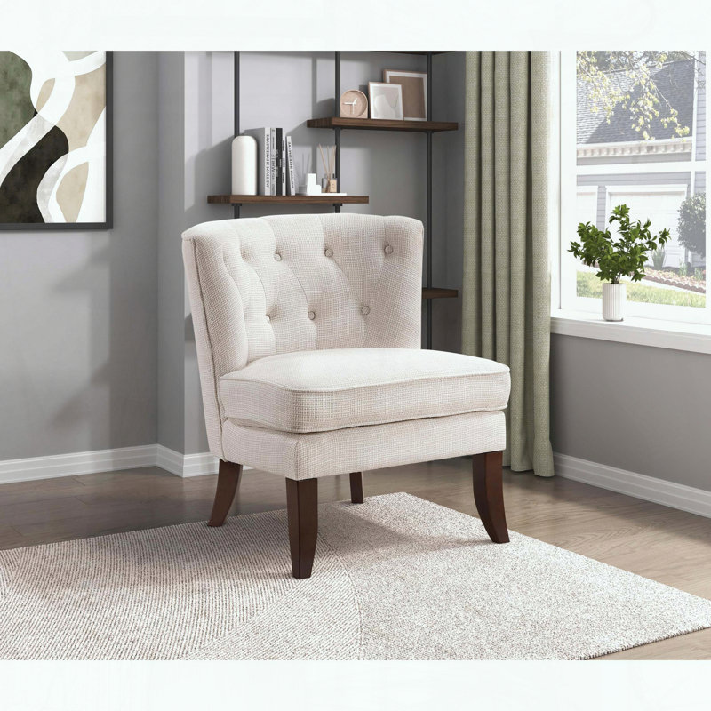 Fauteuil d'appoint capitonné, mousse haute densité et pieds en bois foncé, Beige