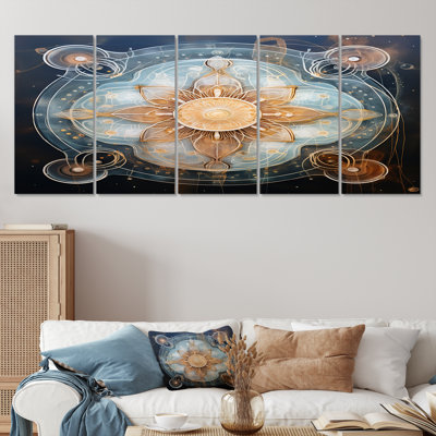 «Mystical Blue Flower - Boho Mandala», ensemble d'art mural 5 pièces
