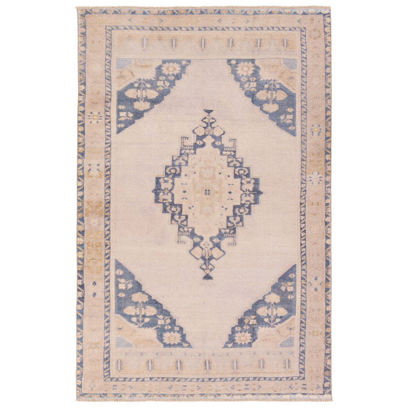 Vibe by Bungalow Rose Debolo Medallion Machine Washable Tan/Blue Area Rug, Rectangle 8'6" x 11'9"