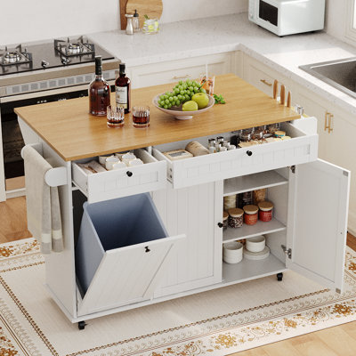 Table mobile pour îlot de cuisine 55 "avec abattant, support à épices et porte-serviettes GarveeHome