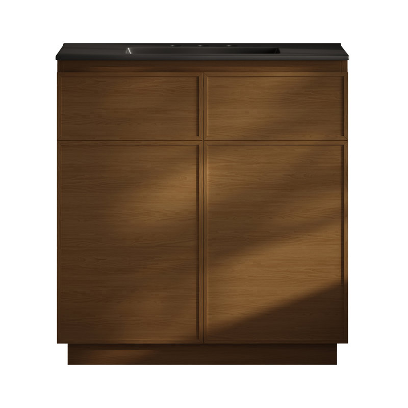 St. Tropez 36" Freestanding Bathroom Vanity With Sink Top, Black, Brown Oak, 8" Centers
