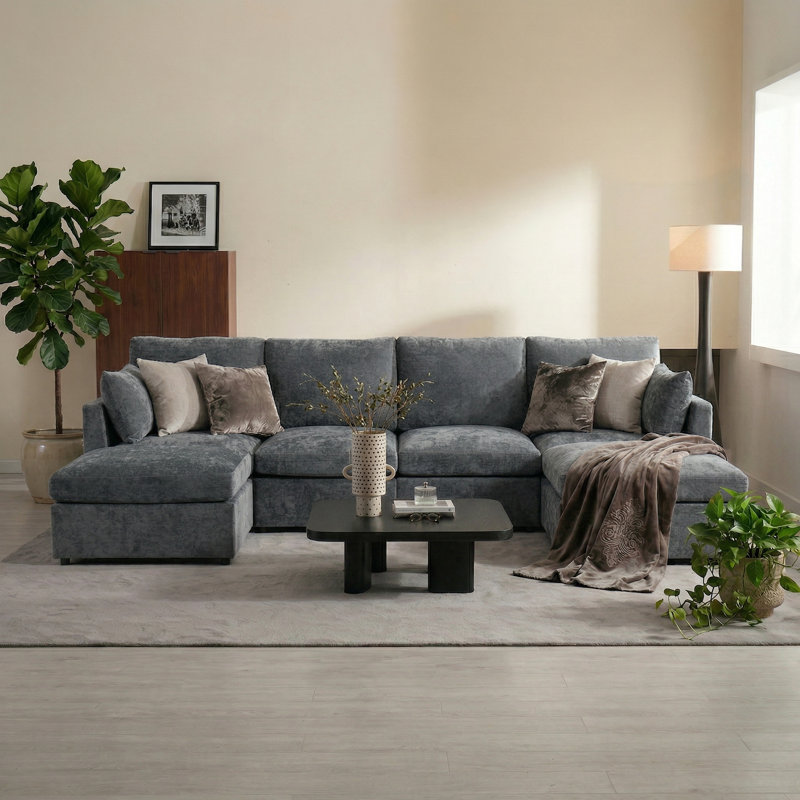 Canapé modulaire rembourré en U Sarang 6 pièces Sarang, Gris chenille