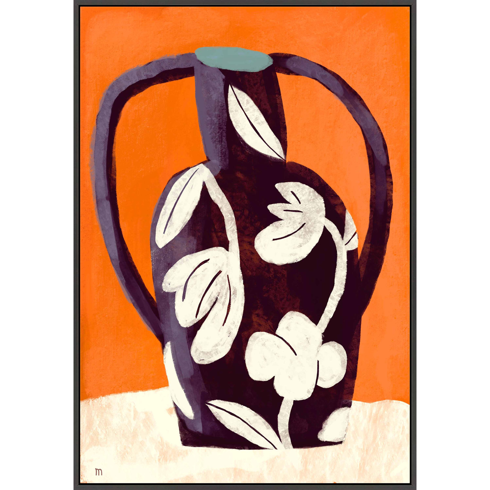 Black Vase White Flowers by Marco Marella For Studio M, 30" H x 21" W, Black Framed Canvas