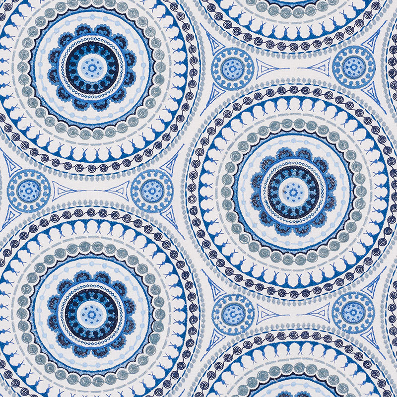 Tissu de broderie Idris, Bleus