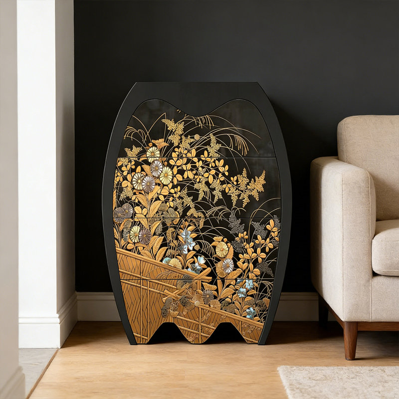Armoire à tiroirs décorative florale en bois massif