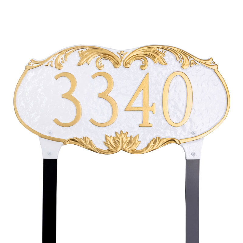 Charleston 1-Line Lawn Address Sign, White/Silver, Yes