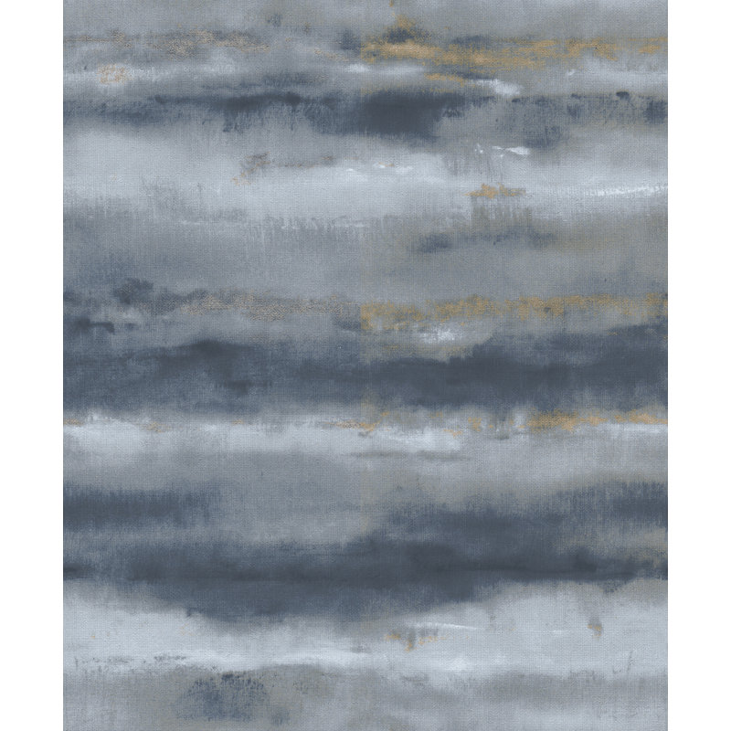 Papier peint à rayures abstraites Ayla Indigo, Bleu
