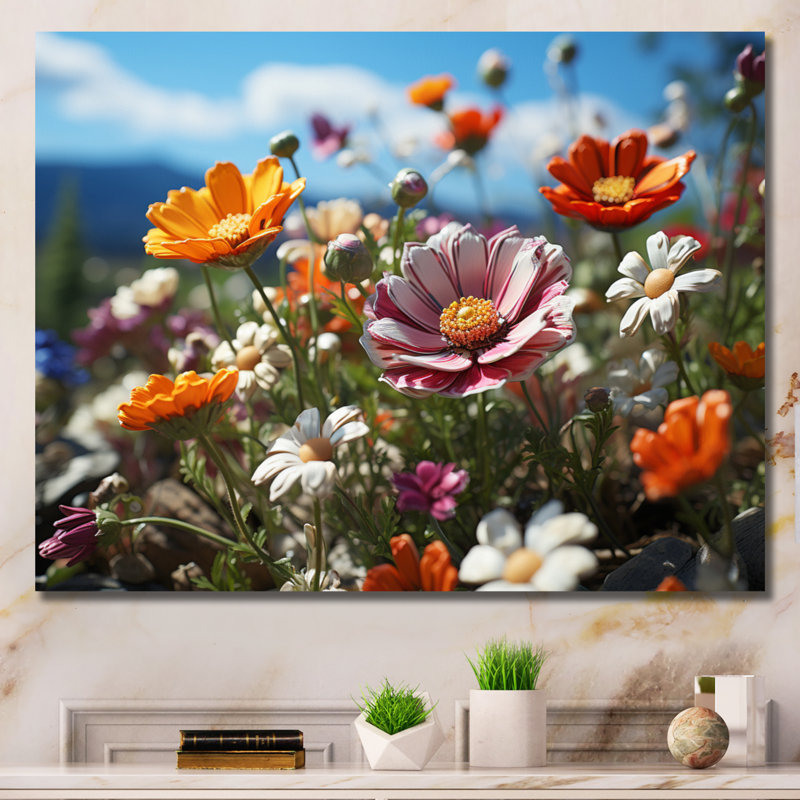 Bouquet de fleurs fantaisistes Attiyya - impression, H 16 po x l 32 po x P 1 po, Toile tendue