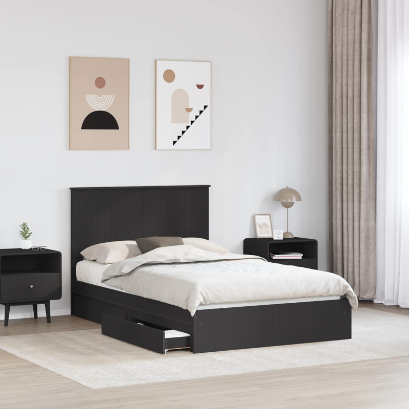  Bed Frame With Drawer Engineered Wood, Single (3'), Black