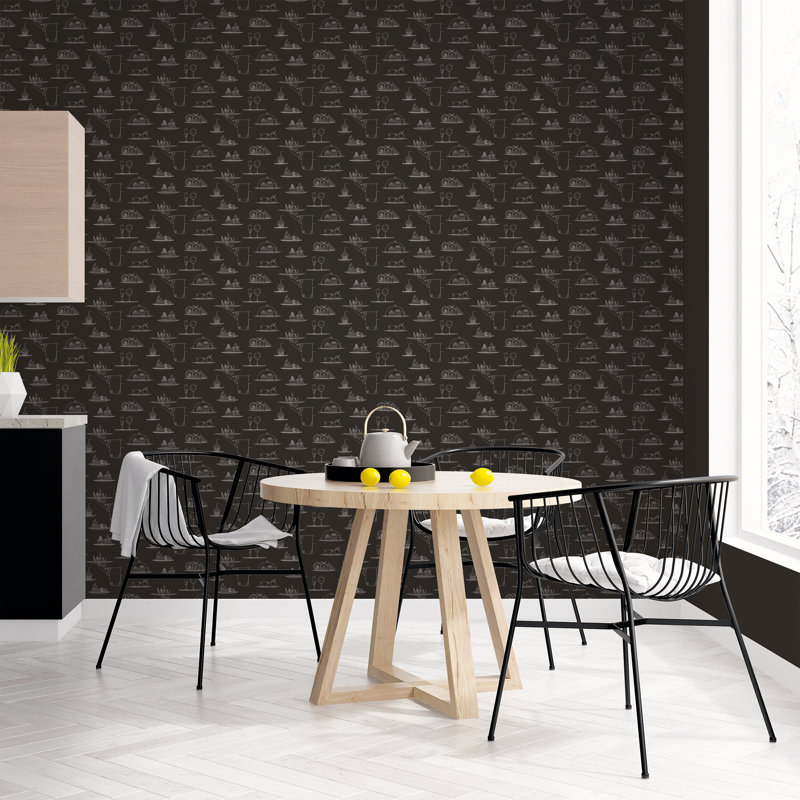 Cupertino Chalkboard Menu 10m X 53cm Wallpaper Roll, Black/White
