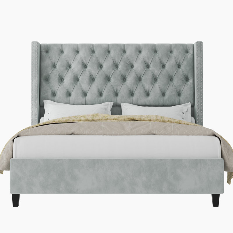 Duhon Upholstered Platform Bed, Dark Gray, King