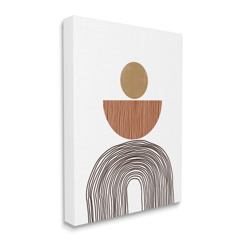 Boho Shapes Stacked Abstract Round Curves Brown White Black, H 30 po x l 24 po, Toile tendue
