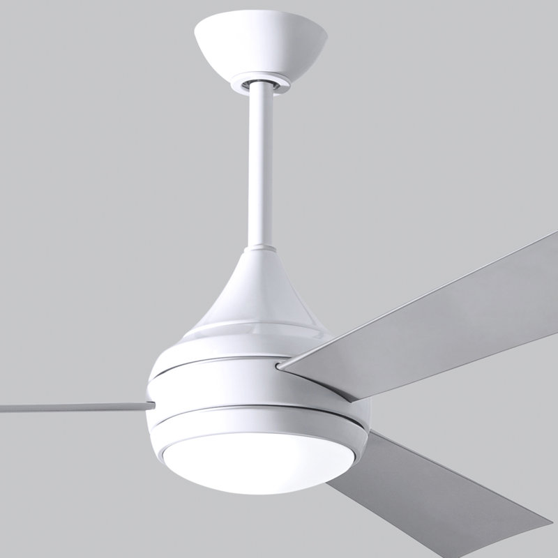 Donaire LED Outdoor Downrod Ceiling Fan, Gloss White, Brushed Stainless