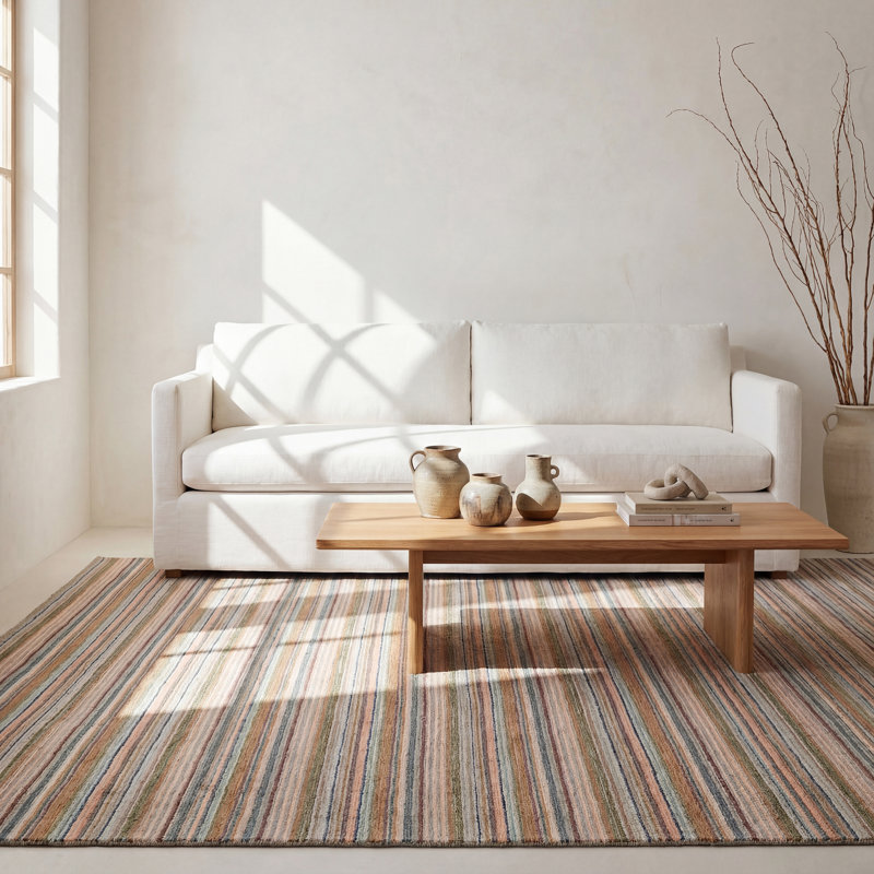 Brindle Stripe Hand Loom Knotted Wool Rug, Rectangle 9'6" x 13'6"