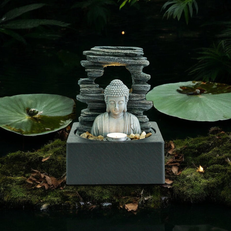 Modern & Weather Resistant Skylar Tabletop Fountain with Light – Relaxing Waterfall Sounds for Indoor or Outdoor Home Décor