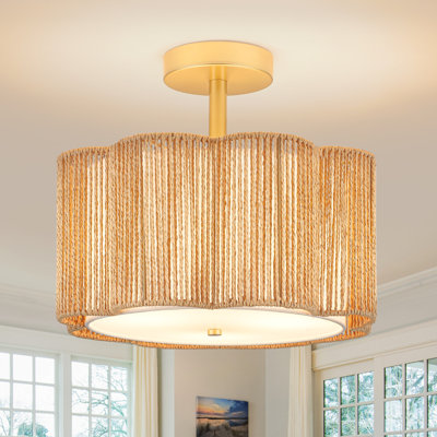 Rattan Semi Flush Mount Ceiling Light, 3-light Boho Ceiling Lights, Modern Hand-woven Rattan Boho Light Fixture For Bedroom Living Room Kitchen Hallway And Entryway
