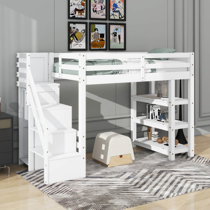 Lit mezzanine avec escalier de rangement, Simple