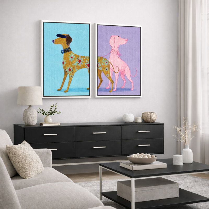 Illustration de chien moderne ludique, images de chambre d'enfant, impression sur toile encadrée, H 24 po x l 32 po