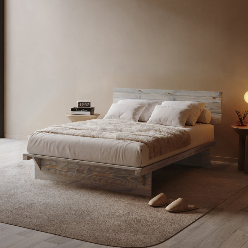 Hardee Solid Wood Bed, Grey Wood, European Single (90 x 200 cm)